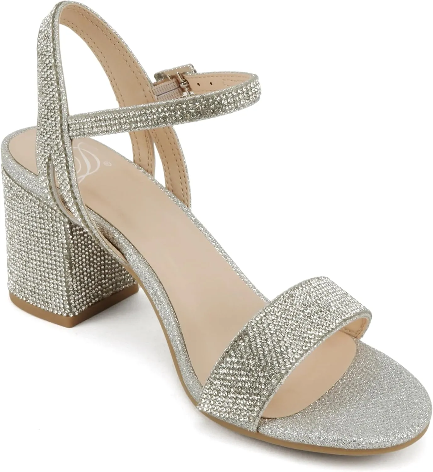 Delicious Everly ~ Women Ankle Strap Low Heel Bridal Dress Sandals