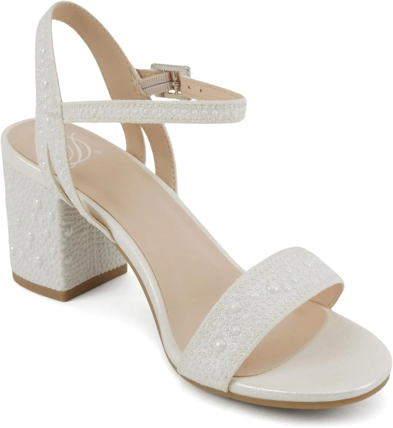 Delicious Everly ~ Women Ankle Strap Low Heel Bridal Dress Sandals