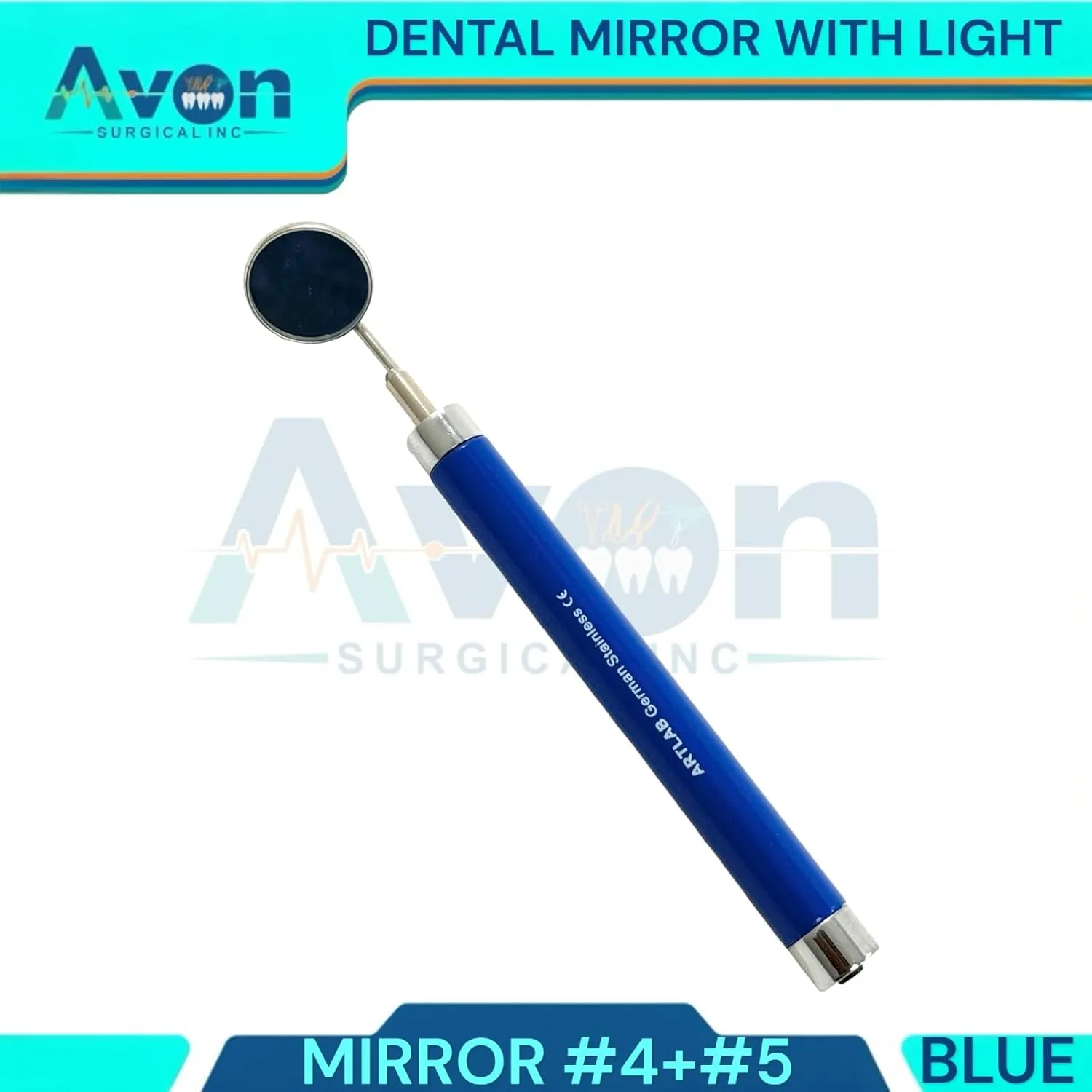 Dental Mouth Mirror Handle with LED Illumination & Mirror Head #4   #5 - Anti-Fog, Teeth Inspection, Dental Oral Care Examination Tool Colored Handle (Blue Black (Set of 2))