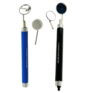 Dental Mouth Mirror Handle with LED Illumination & Mirror Head #4   #5 - Anti-Fog, Teeth Inspection, Dental Oral Care Examination Tool Colored Handle (Blue Black (Set of 2))