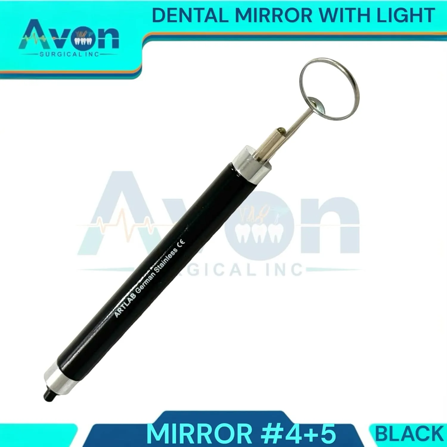 Dental Mouth Mirror Handle with LED Illumination & Mirror Head #4   #5 - Anti-Fog, Teeth Inspection, Dental Oral Care Examination Tool Colored Handle (Blue Black (Set of 2))