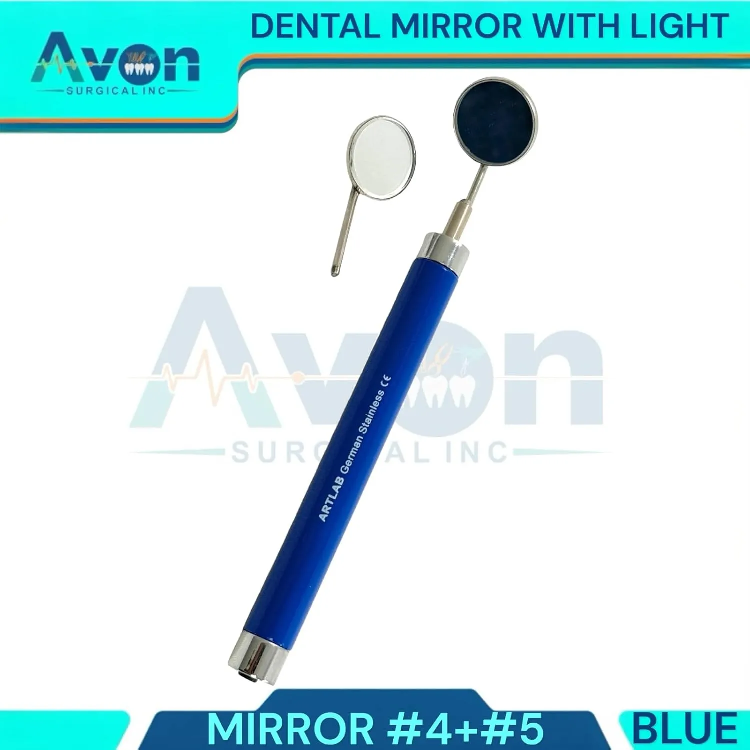 Dental Mouth Mirror Handle with LED Illumination & Mirror Head #4   #5 - Anti-Fog, Teeth Inspection, Dental Oral Care Examination Tool Colored Handle (Blue Black (Set of 2))