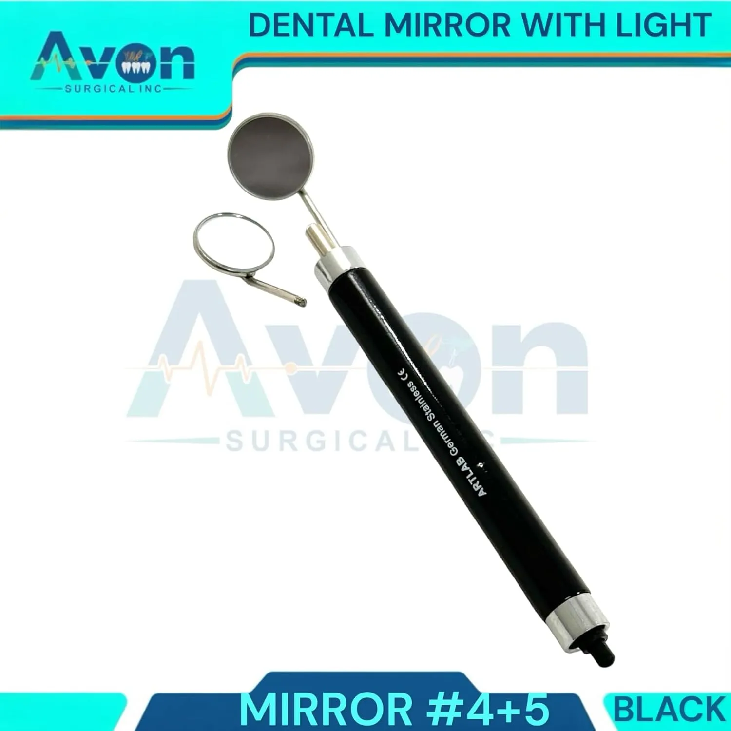 Dental Mouth Mirror Handle with LED Illumination & Mirror Head #4   #5 - Anti-Fog, Teeth Inspection, Dental Oral Care Examination Tool Colored Handle (Blue Black (Set of 2))