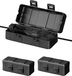 DEWENWILS 3 Pack Outdoor Extension Cord Cover, Weatherproof Connection Box with PP Material, Waterproof Electrical Cord Protector for Outdoor/Decorative Light(Black)