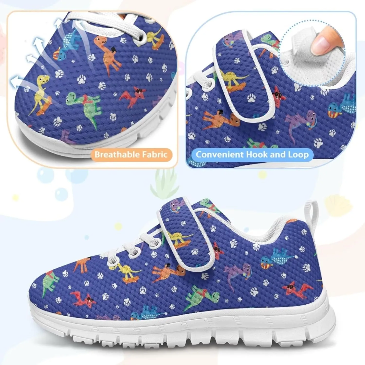 Dinosaur Print Boys Athletic Running Sneakers for Kids Hook & Loop Hiking Sneaker Fitness Shoes