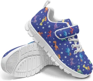 Dinosaur Print Boys Athletic Running Sneakers for Kids Hook & Loop Hiking Sneaker Fitness Shoes