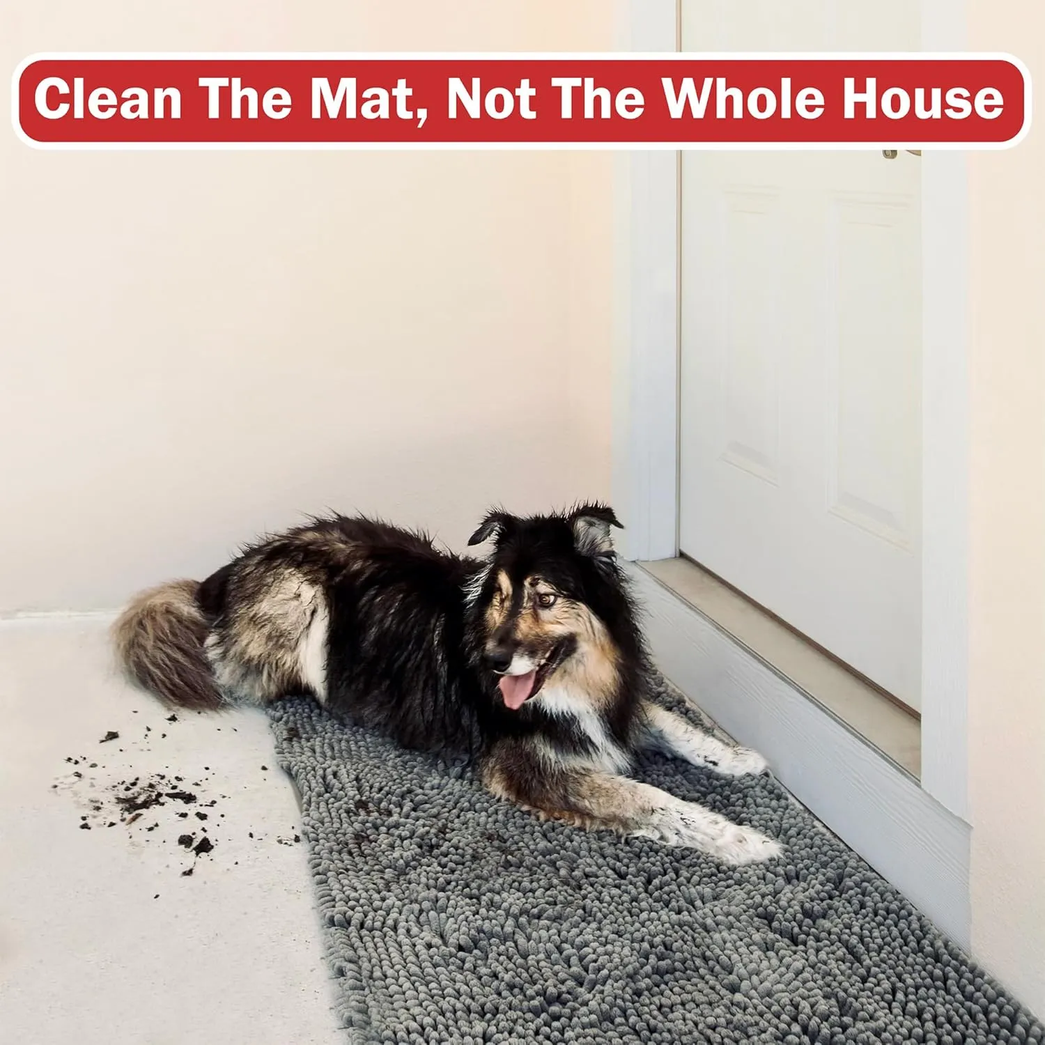 DogBuddy Dog Door Mat, Super Absorbent Microfiber Doormat, Washable Mat for Muddy Paws, Waterproof Pet Rug, Non Slip Rugs for Entryway, Dirt Trapper for Wet Shoes and Paws (XL, Shadow)