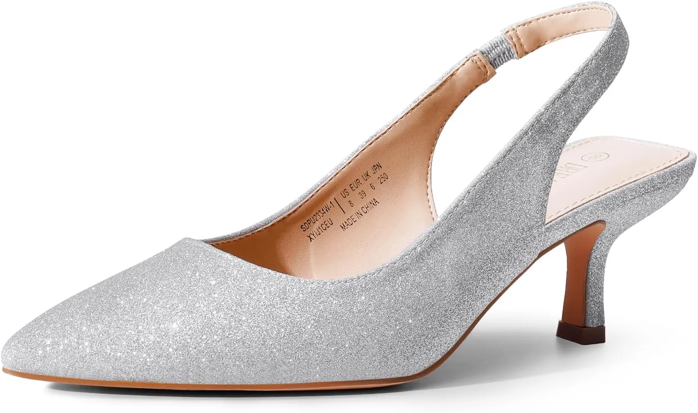 DREAM PAIRS Women’s Closed Toe Kitten Heels Pointed Toe Slingback Low Heels Dress Bridal Wedding Pumps Shoes