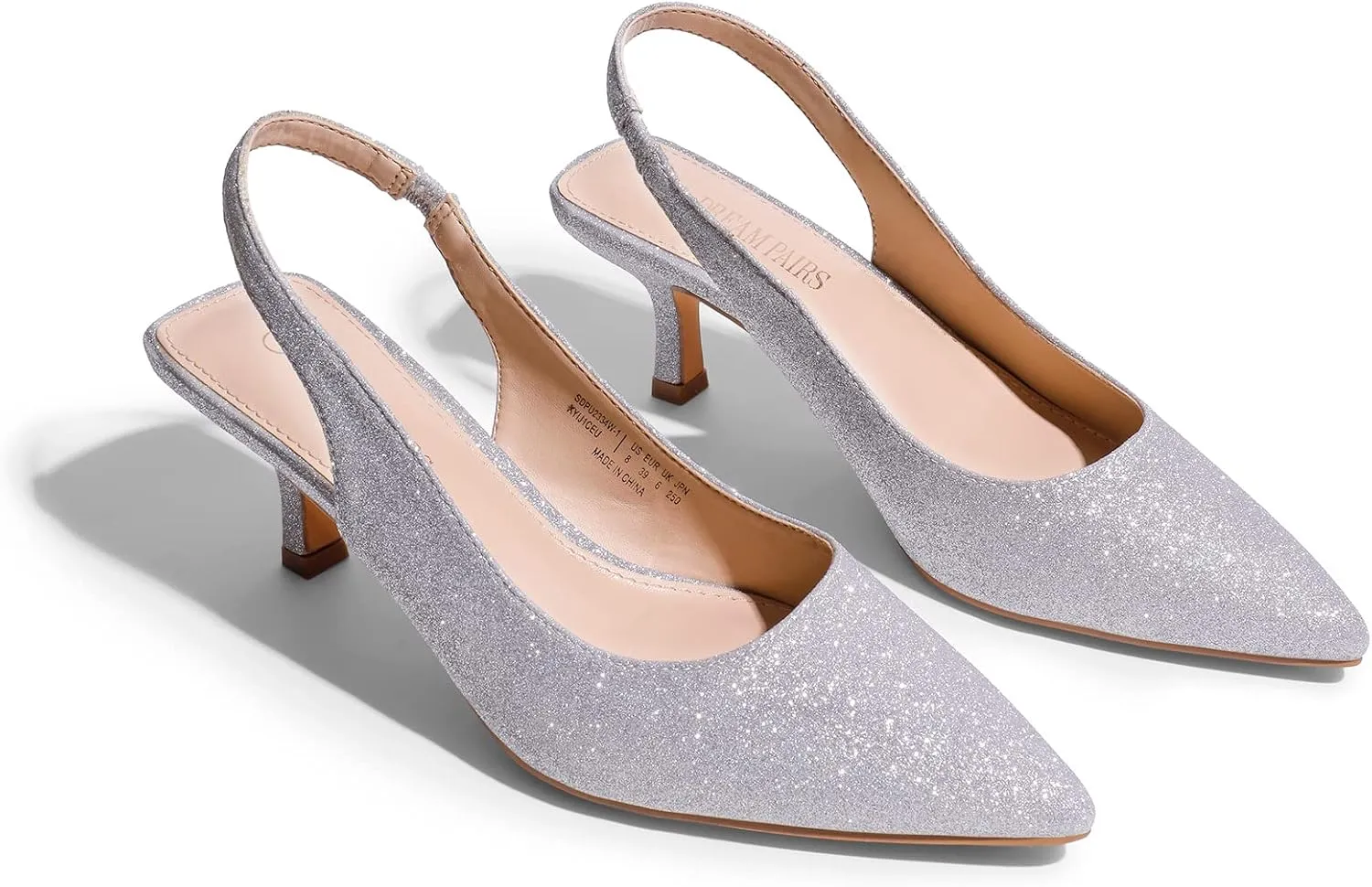 DREAM PAIRS Women’s Closed Toe Kitten Heels Pointed Toe Slingback Low Heels Dress Bridal Wedding Pumps Shoes