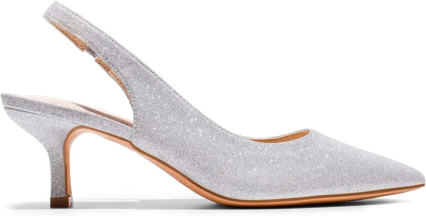 DREAM PAIRS Women’s Closed Toe Kitten Heels Pointed Toe Slingback Low Heels Dress Bridal Wedding Pumps Shoes