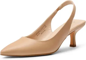 DREAM PAIRS Women’s Closed Toe Kitten Heels Pointed Toe Slingback Low Heels Dress Bridal Wedding Pumps Shoes