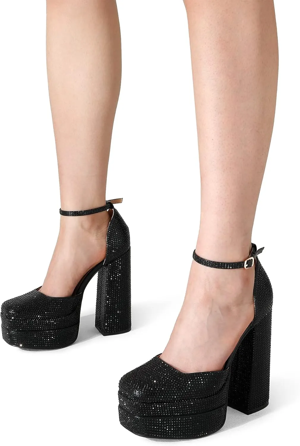 DREAM PAIRS Women’s High Chunky Platform Closed Toe Block Heels Square Toe Ankle Strap Dress Wedding Party Pumps Shoes Aurelia