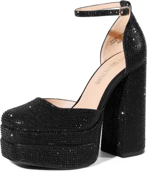 DREAM PAIRS Women’s High Chunky Platform Closed Toe Block Heels Square Toe Ankle Strap Dress Wedding Party Pumps Shoes Aurelia