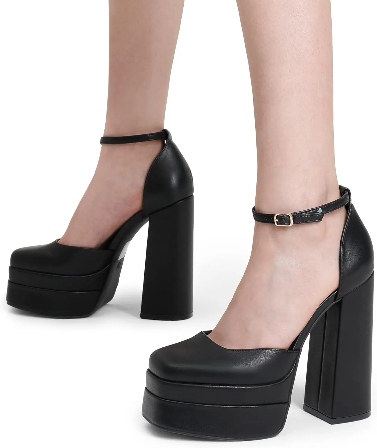 DREAM PAIRS Women’s High Chunky Platform Closed Toe Block Heels Square Toe Ankle Strap Dress Wedding Party Pumps Shoes Aurelia