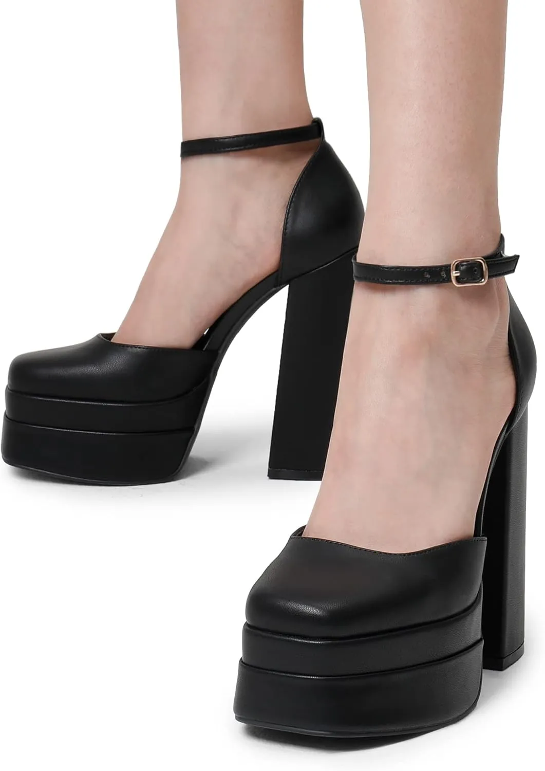 DREAM PAIRS Women’s High Chunky Platform Closed Toe Block Heels Square Toe Ankle Strap Dress Wedding Party Pumps Shoes Aurelia
