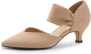 DREAM PAIRS Women's Kitten Heels Low Pumps Shoes Pointed Closed Toe Slip on Dress Work Bridal Party Wedding