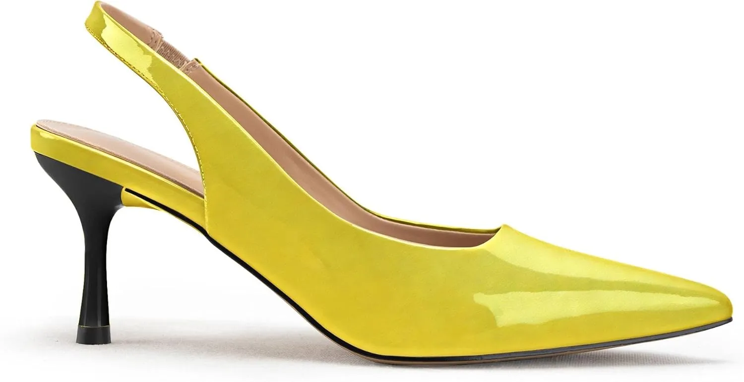 DREAMCIA Women's Pumps Slingback Heels Pointed Toe Sling Back Kitten Heels Women Metallic Slingback Pumps Bride Dresses Wedding Shoes