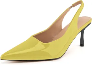 DREAMCIA Women's Pumps Slingback Heels Pointed Toe Sling Back Kitten Heels Women Metallic Slingback Pumps Bride Dresses Wedding Shoes
