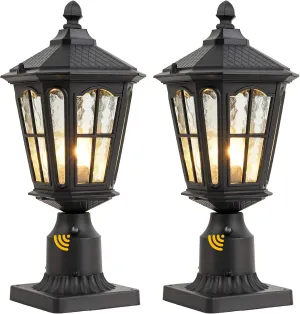 Dusk to Dawn Post Light Outdoor 2 Pack, 17''H Outdoor Lamp Post Light with Pier Mount Adapter,Waterproof IP65 Classic Die Cast Aluminum with Water Ripple Glass, Matte Black…