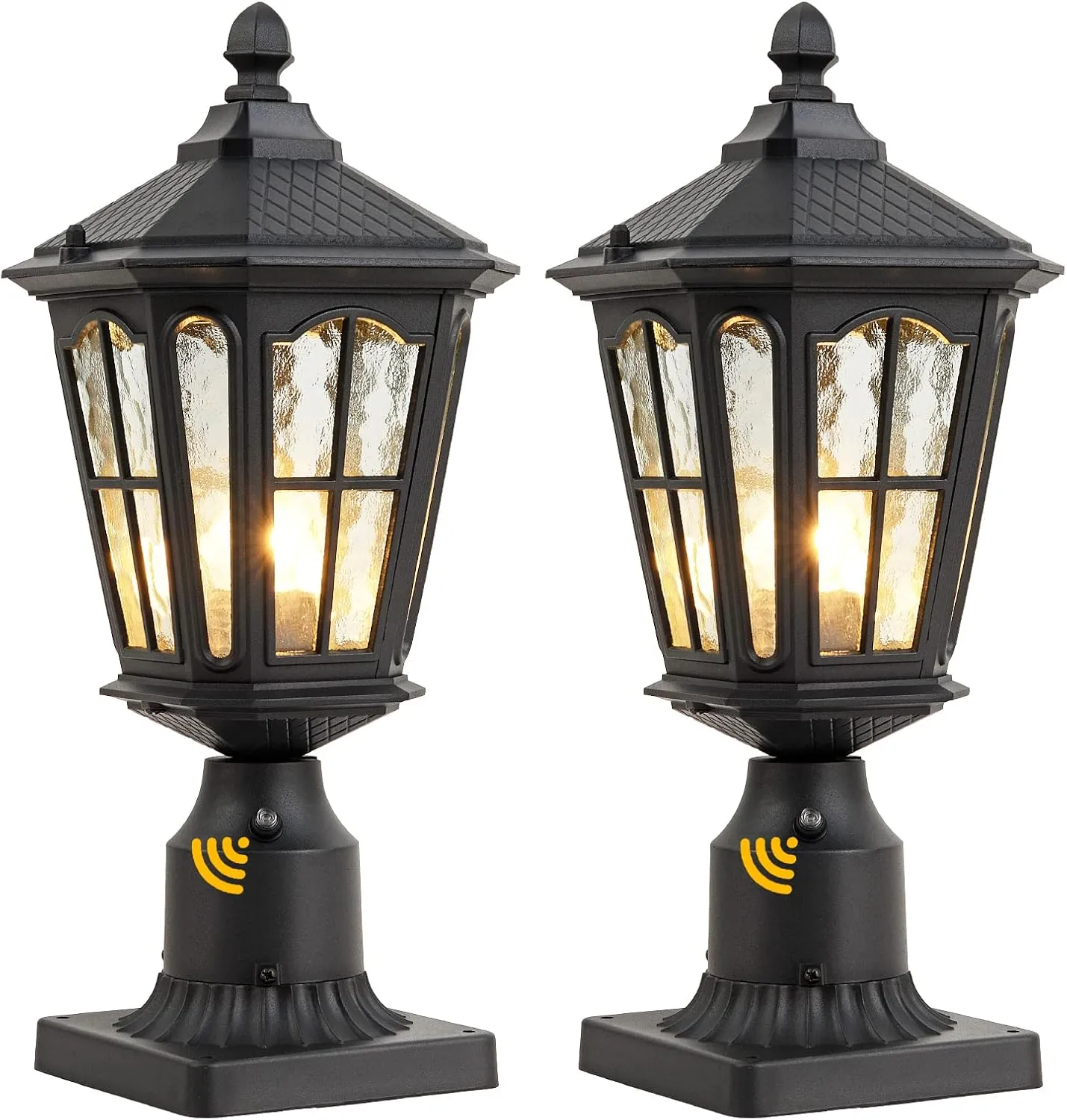 Dusk to Dawn Post Light Outdoor 2 Pack, 17''H Outdoor Lamp Post Light with Pier Mount Adapter,Waterproof IP65 Classic Die Cast Aluminum with Water Ripple Glass, Matte Black…