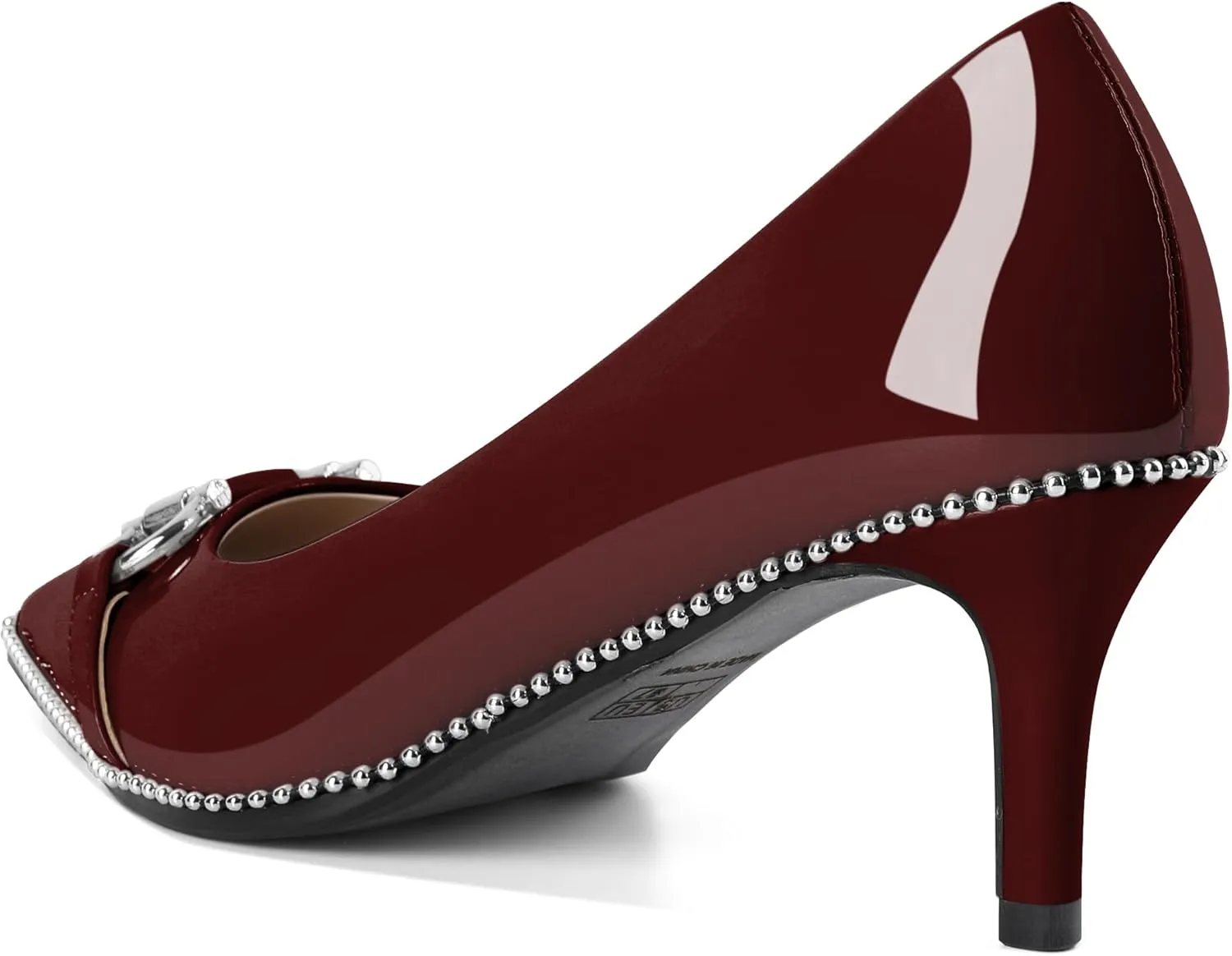 Eldof Women's Kitten Heel Pumps Pointed Toe Slip On Buckle Strap Low Heel Beaded Pumps Shoes2.5 Inches