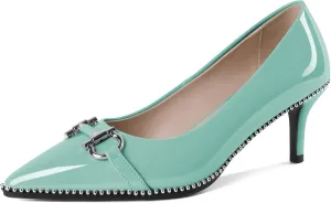Eldof Women's Kitten Heel Pumps Pointed Toe Slip On Buckle Strap Low Heel Beaded Pumps Shoes2.5 Inches