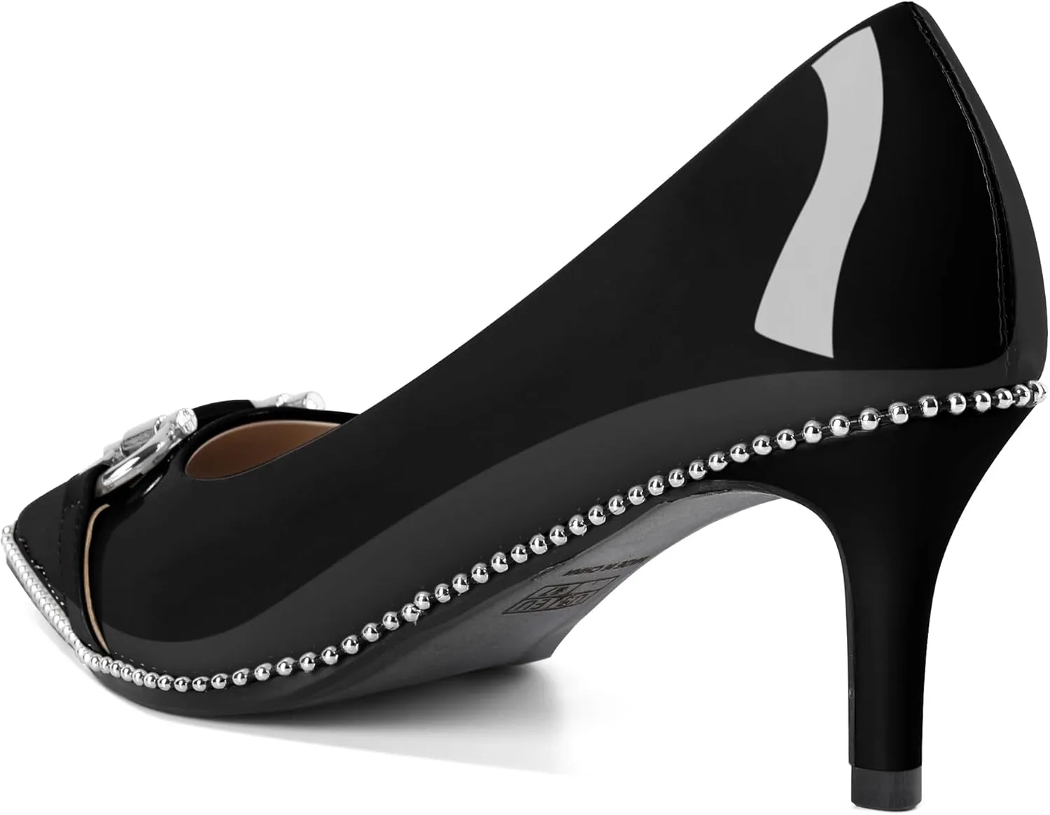 Eldof Women's Kitten Heel Pumps Pointed Toe Slip On Buckle Strap Low Heel Beaded Pumps Shoes2.5 Inches