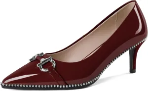 Eldof Women's Kitten Heel Pumps Pointed Toe Slip On Buckle Strap Low Heel Beaded Pumps Shoes2.5 Inches