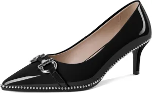 Eldof Women's Kitten Heel Pumps Pointed Toe Slip On Buckle Strap Low Heel Beaded Pumps Shoes2.5 Inches