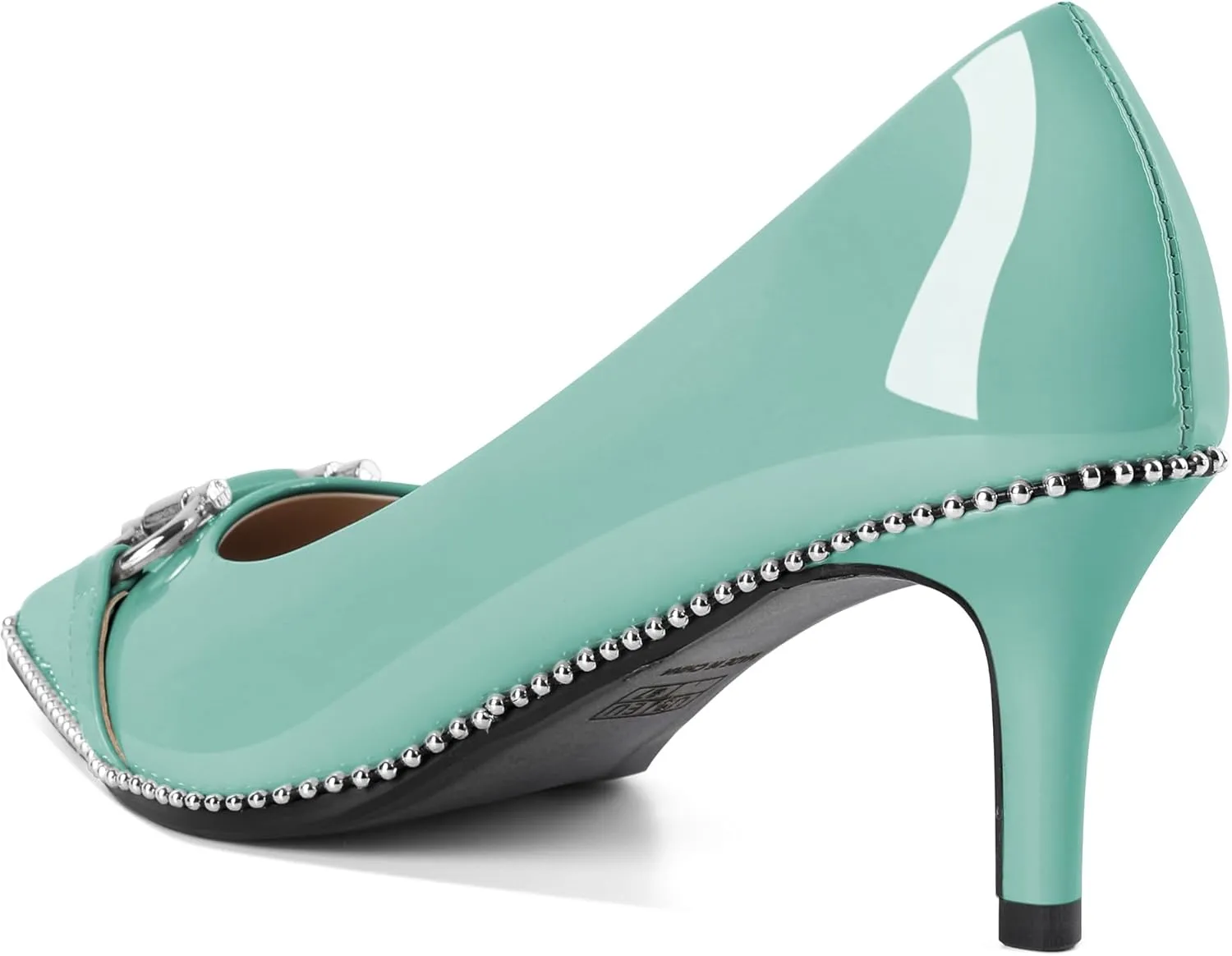 Eldof Women's Kitten Heel Pumps Pointed Toe Slip On Buckle Strap Low Heel Beaded Pumps Shoes2.5 Inches