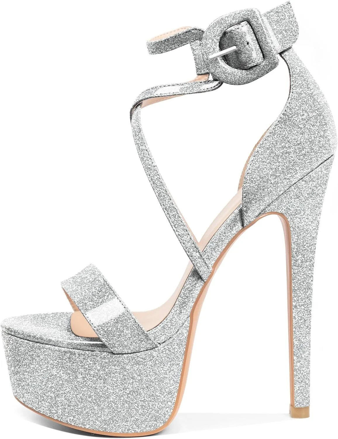 Eldof Women's Platform Sandals Ankle Strap 5.9" High Heels Cross Strap Stilettos Open Toe Ankle Strap Crisscross Sandals