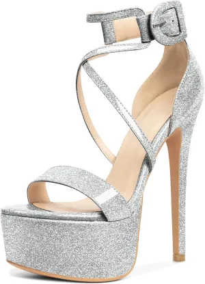 Eldof Women's Platform Sandals Ankle Strap 5.9" High Heels Cross Strap Stilettos Open Toe Ankle Strap Crisscross Sandals