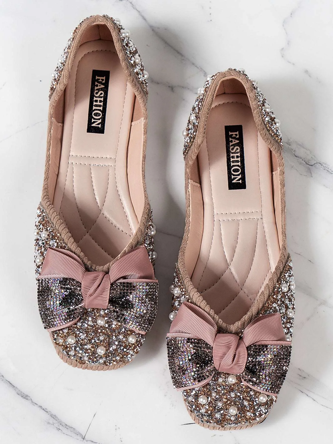 Elegant Bowknot Rhinestone Flat Shoes for Women