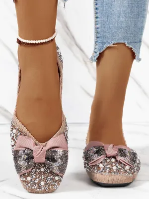Elegant Bowknot Rhinestone Flat Shoes for Women