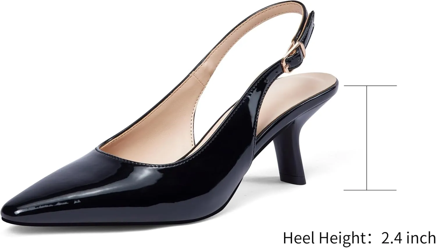 Elisabet Tang Women's Pumps 2.4 Inch Slingback Kitten Heels Closed Pointed Toe Low Heels for Bridal Dress Wedding Pumps Shoes