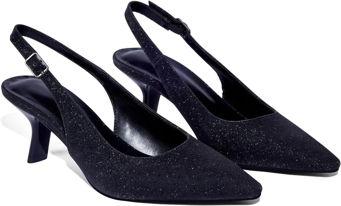 Elisabet Tang Women's Pumps 2.4 Inch Slingback Kitten Heels Closed Pointed Toe Low Heels for Bridal Dress Wedding Pumps Shoes