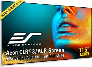 Elite Screens Aeon CLR3 115" UST ALR Projector Screen, 16:9 4K Ultra HD, 90% Ceiling Light Rejecting, Edge-Free Fixed Frame, Grey Screen for Indoor Home Theater & Movies – AR115H-CLR3