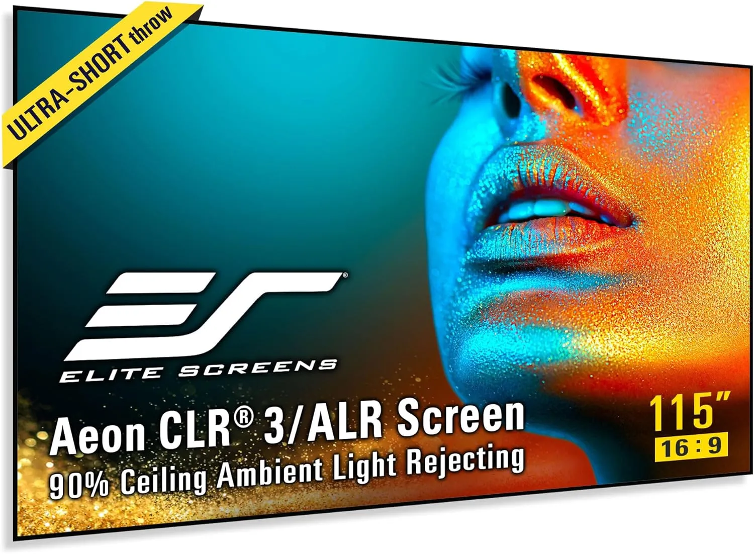 Elite Screens Aeon CLR3 115" UST ALR Projector Screen, 16:9 4K Ultra HD, 90% Ceiling Light Rejecting, Edge-Free Fixed Frame, Grey Screen for Indoor Home Theater & Movies – AR115H-CLR3
