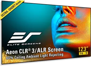 Elite Screens Aeon CLR3 123" UST ALR Projector Screen, 16:9 4K Ultra HD, 90% Ceiling Light Rejecting, Edge-Free Fixed Frame, Grey Screen for Indoor Home Theater & Movies – AR123H-CLR3