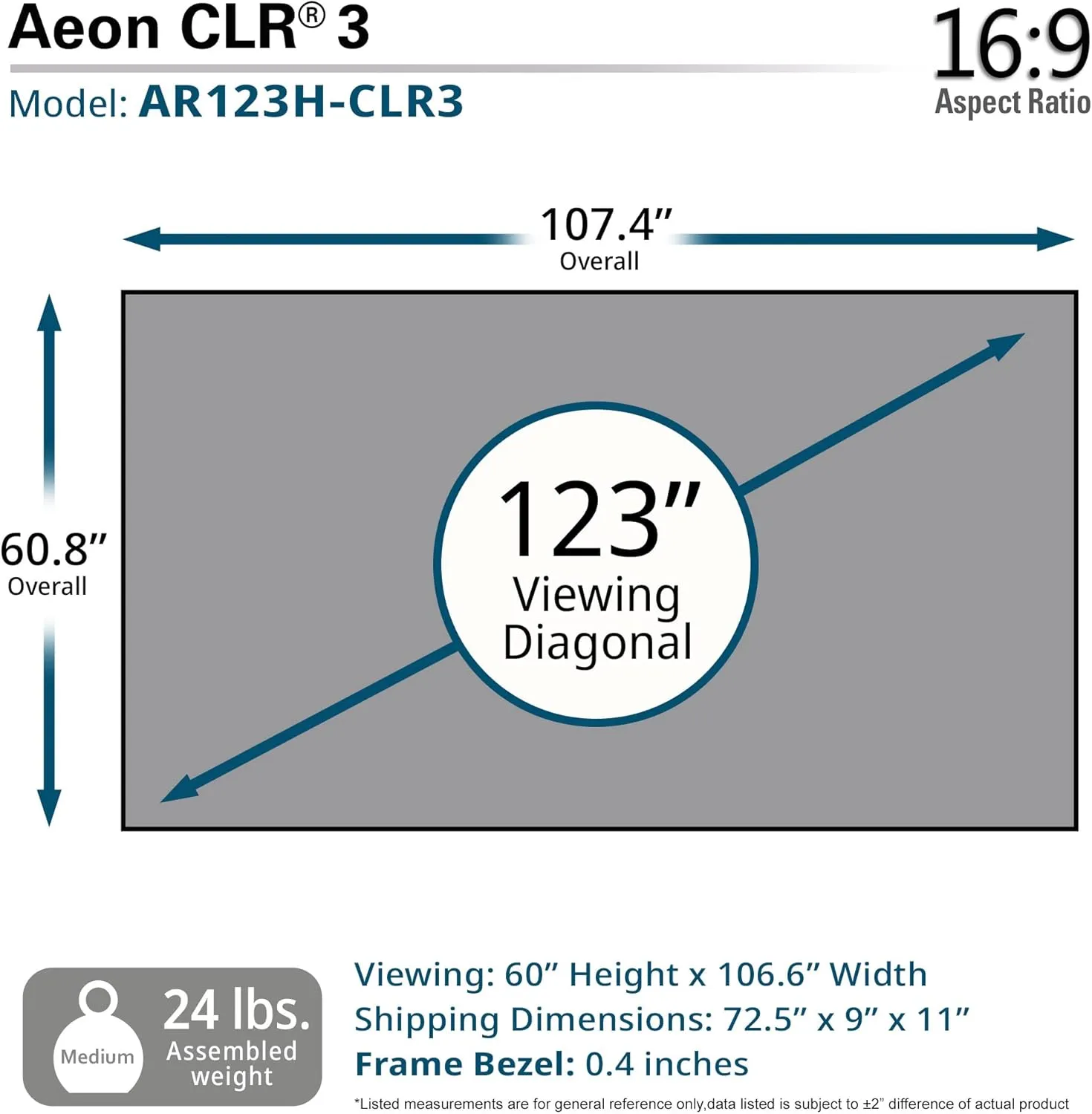 Elite Screens Aeon CLR3 123" UST ALR Projector Screen, 16:9 4K Ultra HD, 90% Ceiling Light Rejecting, Edge-Free Fixed Frame, Grey Screen for Indoor Home Theater & Movies – AR123H-CLR3