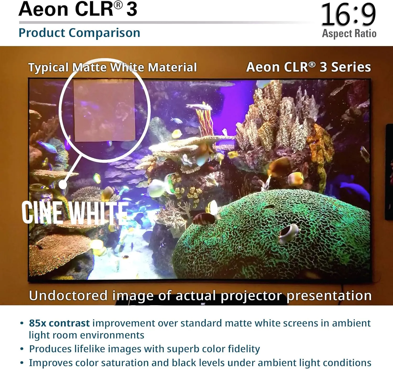 Elite Screens Aeon CLR3 123" UST ALR Projector Screen, 16:9 4K Ultra HD, 90% Ceiling Light Rejecting, Edge-Free Fixed Frame, Grey Screen for Indoor Home Theater & Movies – AR123H-CLR3