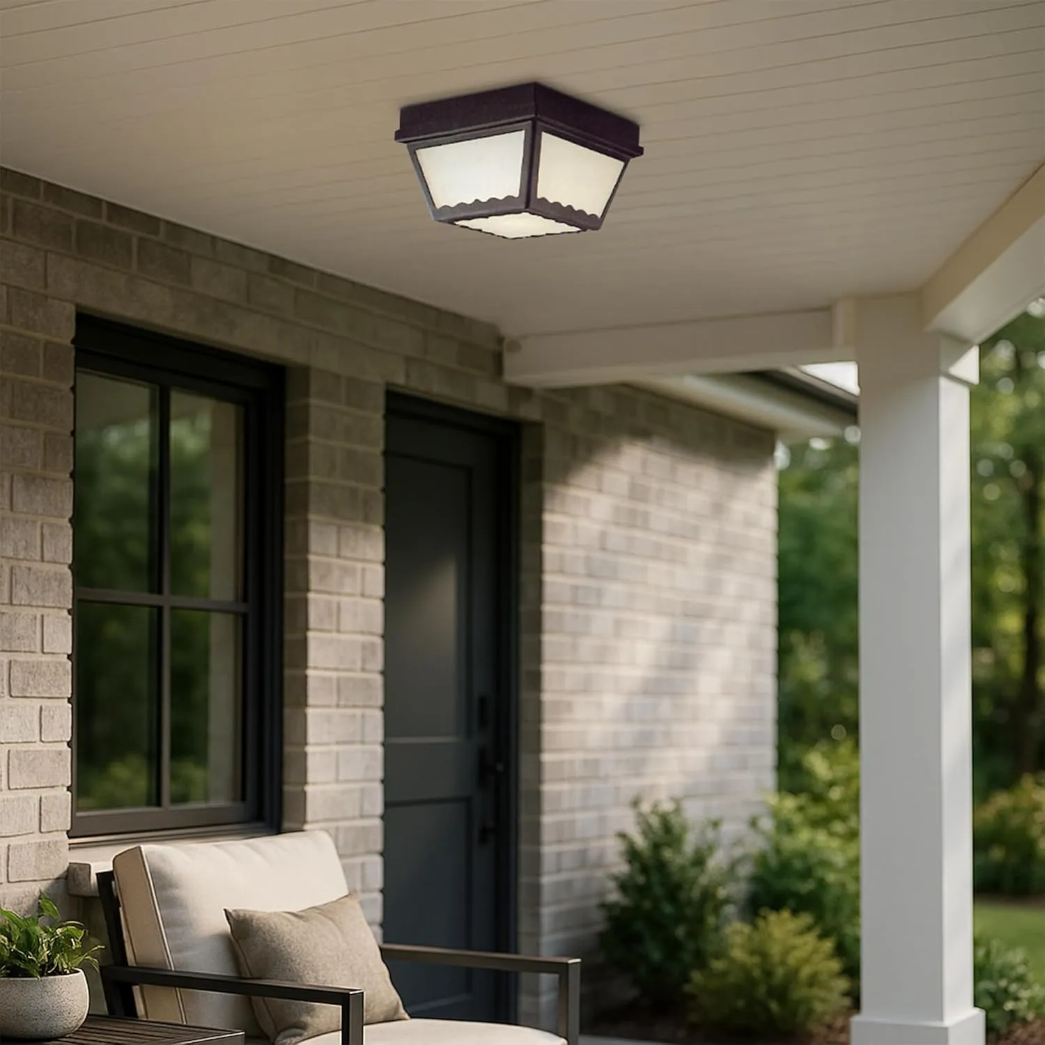 Elk Home Outdoor Flush Mount Ceiling Light – 9.5" Wide 2-Light Black Fixture with Frosted Glass, Damp Rated, Dimmable, Sloped Ceiling Compatible – Thomas Lighting