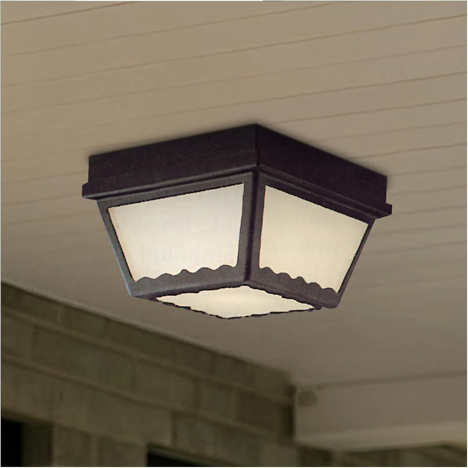 Elk Home Outdoor Flush Mount Ceiling Light – 9.5" Wide 2-Light Black Fixture with Frosted Glass, Damp Rated, Dimmable, Sloped Ceiling Compatible – Thomas Lighting