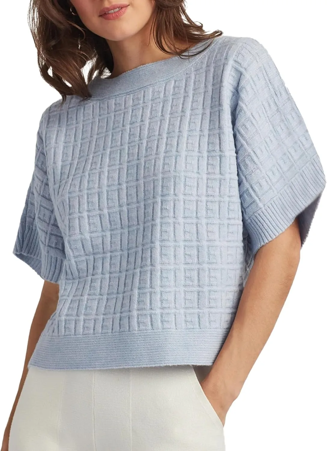 ELLEN TRACY Women's Tunic Top, Emma Crew Neck 3/4 Sleeve Casual Popover Shirt, Ladies Sweater Pullover Blouse