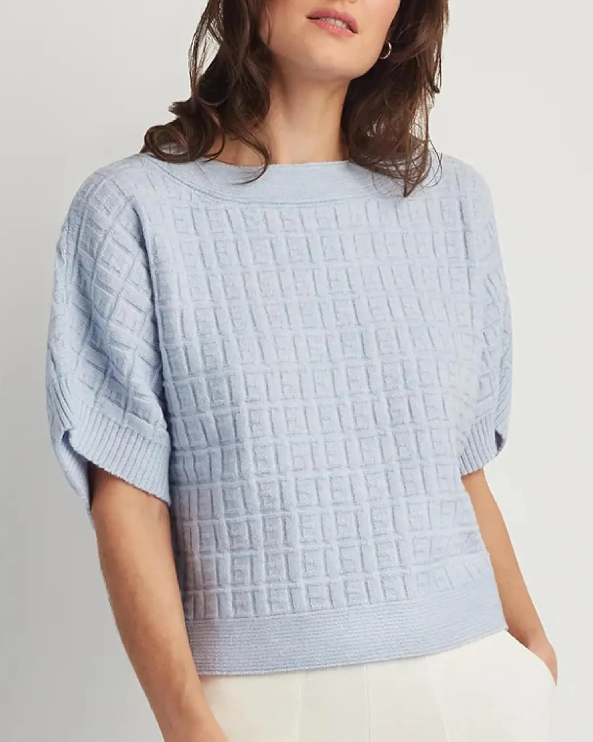 ELLEN TRACY Women's Tunic Top, Emma Crew Neck 3/4 Sleeve Casual Popover Shirt, Ladies Sweater Pullover Blouse