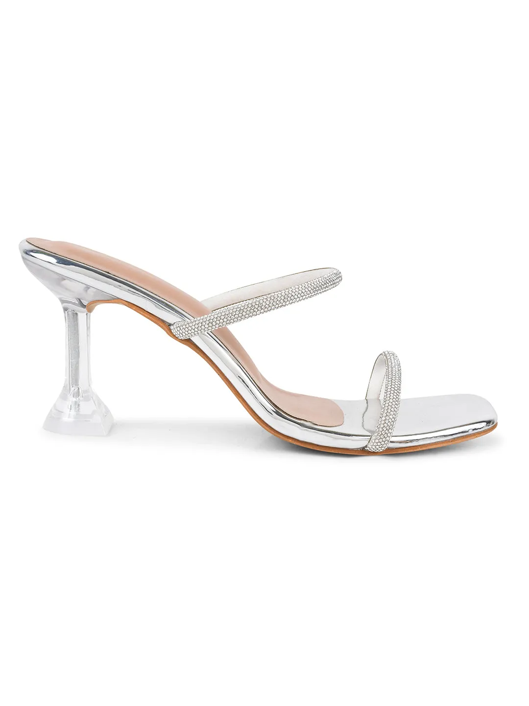 Embellished Slip-On Kitten Heeled Sandals