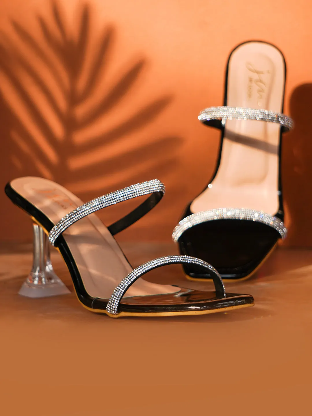 Embellished Slip-On Kitten Heeled Sandals