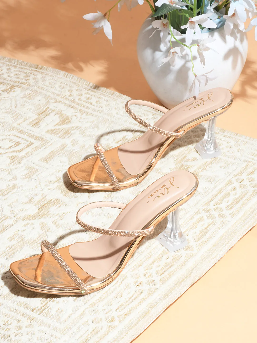 Embellished Slip-On Kitten Heeled Sandals