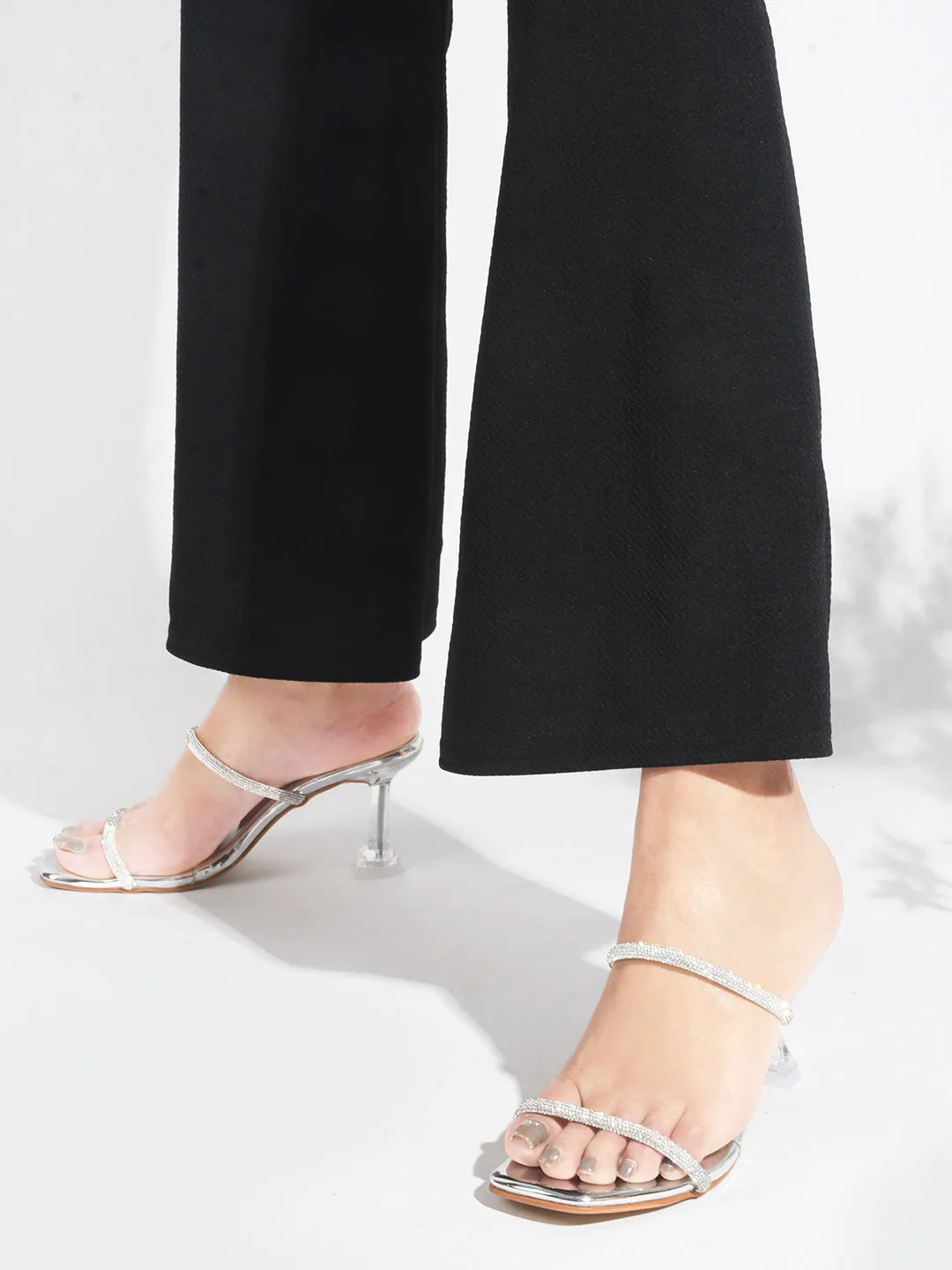 Embellished Slip-On Kitten Heeled Sandals