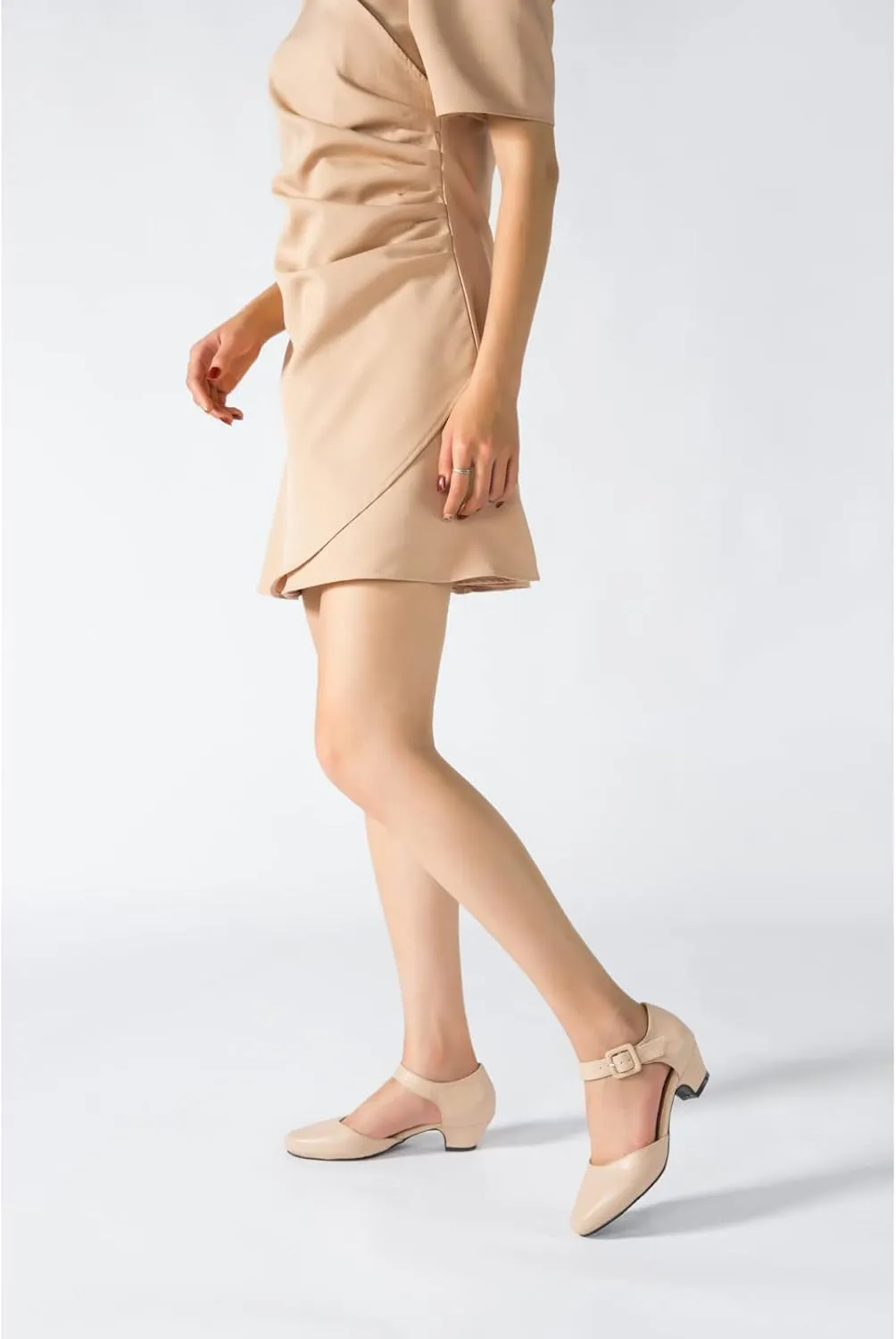 Enelauge Women's Ankle Strap Closed Toe Low Chunky Heel Dress Work Pumps